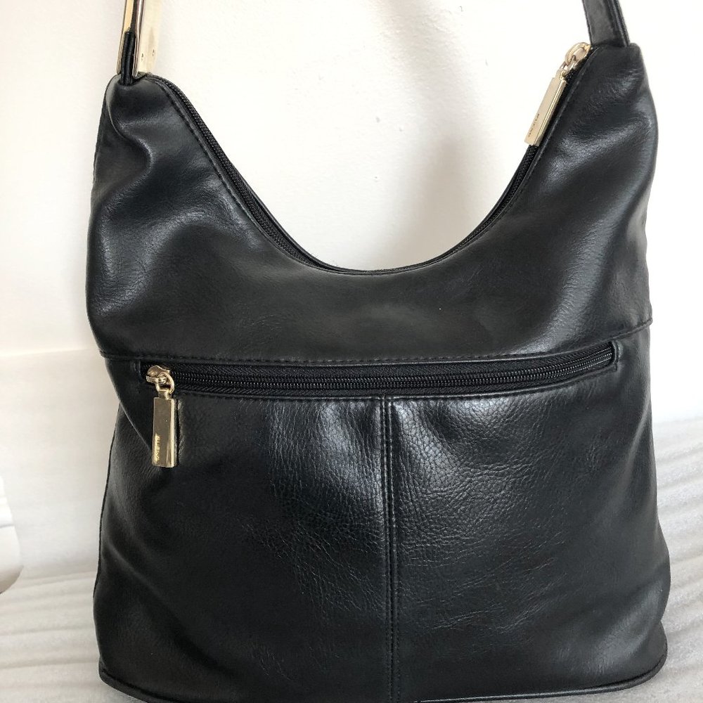 Black Faux Leather Hobo Handbag